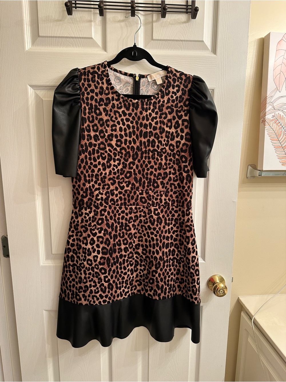 MICHAEL Michael Kors Leopard Print Dress with Black Puff Sleeves